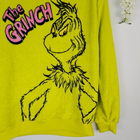 The Grinch Fuzzy Fleece Sweater Neon Yellow Size Small Dr. Seuss Christmas - Picture 4 of 8